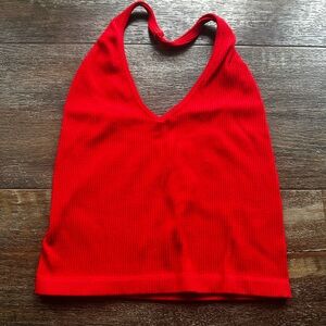 Urban Outfitters V Neck Red Ribbed Halter Top